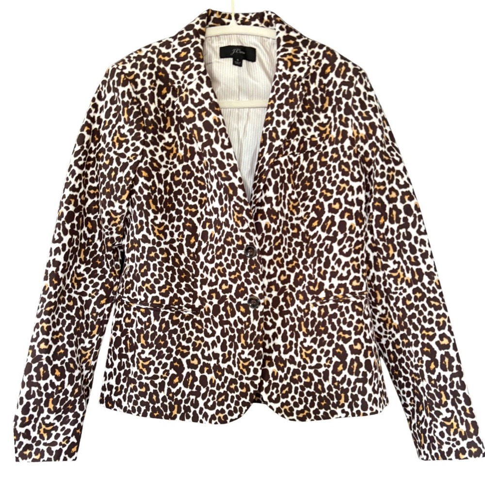 $198 NWOT J.Crew Leopard Print 2 Button Schoolboy Blazer Jacket Sz SMALL Preppy